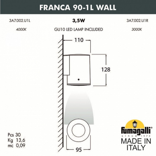 Светильник на штанге Fumagalli Franca 90 3A7.002.000.WXU1L фото 3