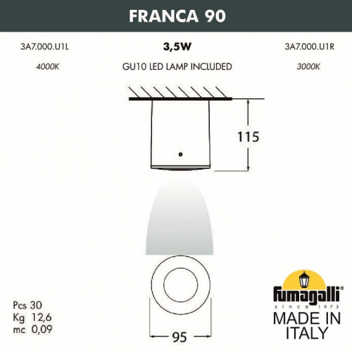 Накладной светильник Fumagalli Franca 90 3A7.000.000.WXU1L фото 2